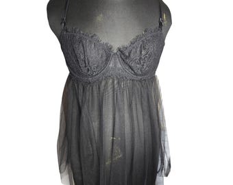 Czarna koronkowa koszulka babydoll z koronką i prześwitującymi plecami, gotycka, punkowa, Whimsigoth