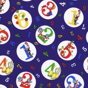 Dr. Seuss 123 Number Fabric  Robert Kaufman Concord Grape   Fun Kids Doctor Seuss Numbers 100% Cotton By the  Half Yard