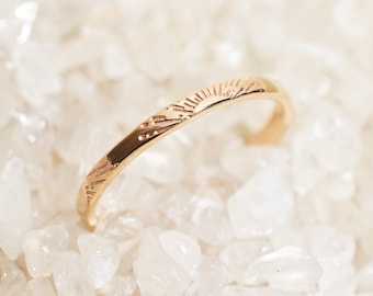 Handmade 14k Gold Sunshine Ring: 2mm Sunburst Wedding Band