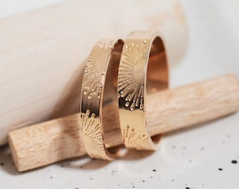 Sun Ray Wedding Band Set: Gold Filled His & Hers Rings