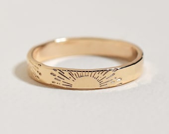 Hand-Stamped Sunray  Ring: 14k Gold Filled Stackable Sunshine Band Unisex Wedding Ring