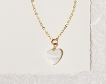 Mother of Pearl Heart Necklace: 14k Gold Filled Shell Pendant