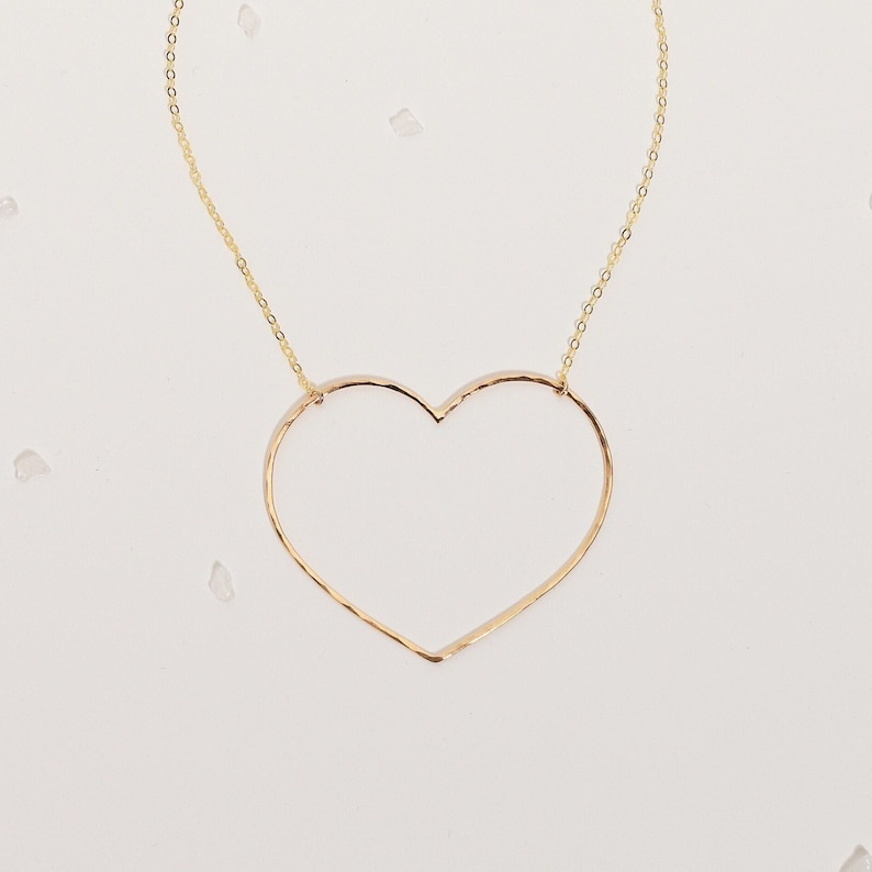 Large open heart gold filled necklace, handmade