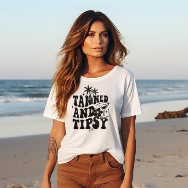 Tanned and Tipsy Tshirt,Summer Tshirt,Beachwear,Vacation Mode,Party Tshirt,Cocktail Lover,Tipsy Quotes,Beach Party Attire,Hawaii Shirt