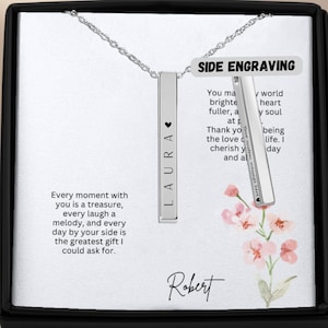 Presentes de joias personalizados, colar de barra vertical, colar de placa de nome, joias de cartão de mensagem personalizadas, presente de aniversário, colar de presente de formatura