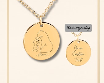 Mama beer ketting, nieuwe moeder cadeau ketting, mama beer en welp cadeau ketting, winnie de pooh mama beer ketting, kraamcadeau voor mama