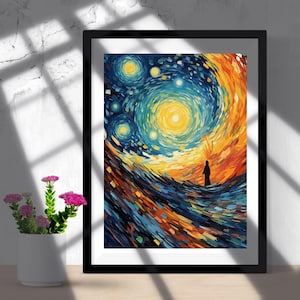 Pósteres de arte mural de regalo, arte mural de pintura psicodélica, arte mural de estilo artístico de Vincent van Gogh, pósteres verticales mate de cielo nocturno vibrante