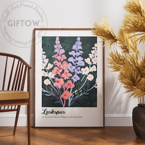Birth month prints, Birth Flower Wall Art Decor, Birth flower digital prints, Larkspur-July, birth flower gifts, birthday gift poster