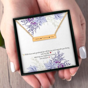 Colar com placa de nome personalizado, colar com placa de nome para mães e filhos, joias com cartão de mensagem personalizado, colar de barra, ideia de presente para o dia das mães