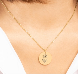 Collier fleur de naissance de février, bijoux carte de vœux, bijoux personnalisés, collier imprimé fleurs de naissance, collier pour femme, collier violet