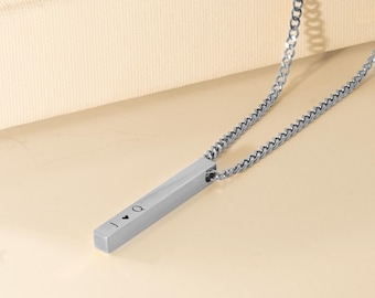 Personalized 3D Bar Necklace: Engraved Stainless Steel Cuban Chain