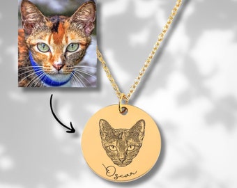 Custom Cat Photo Necklace, Pet Memorial Jewelry, Personalized Portrait