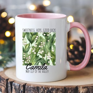 Personalized mugs, Birth flower gifts, birth flower mug, May birthday gift mug, Birth flower coffee mug,  Lily of the valley mug, Custom mug