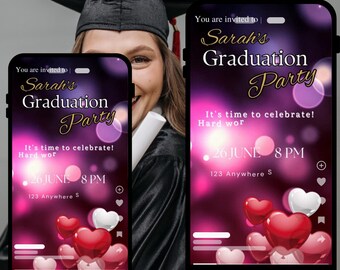 Video Graduation Template, Canva mobile template, High school grad party invitation, Graduation Video Party invite, College grad invite