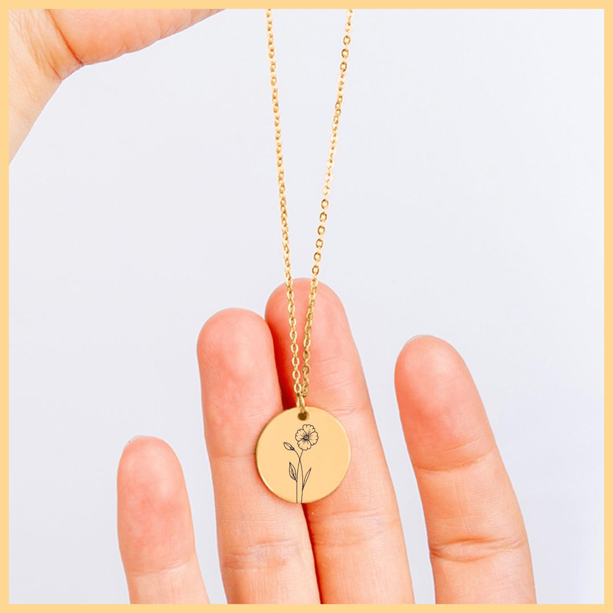 Collana personalizzata con fiore di nascita: ciondolo floreale inciso, acciaio inossidabile - Italia
