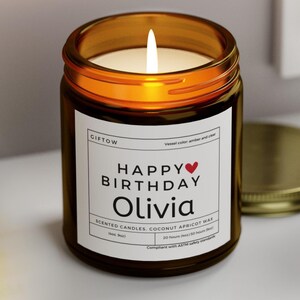 Personalized Birthday Candle: Coconut Apricot Wax, Gold Lid