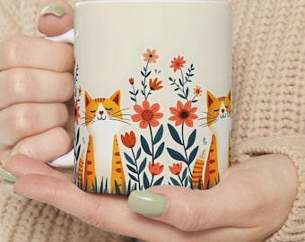 Cat mom coffee mug, cute cat mug, gift for cat lover, floral gift mug, funny cat mug, cat dad mug, gift for grandma, teacher's day gift