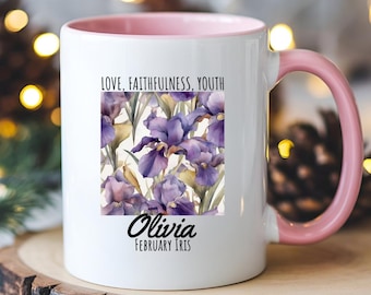 Blommig kaffemugg med födelsemånad – Mors dag-present, present till vän, uppskattningsmugg för lärare, blommig keramikkaffekopp, födelsedagspresent