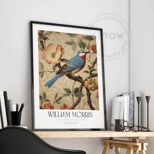 Póster de pájaros de William Morris, arte digital, impresiones florales para pared, impresiones de William Morris, decoración vintage para el hogar, arte botánico para pared.