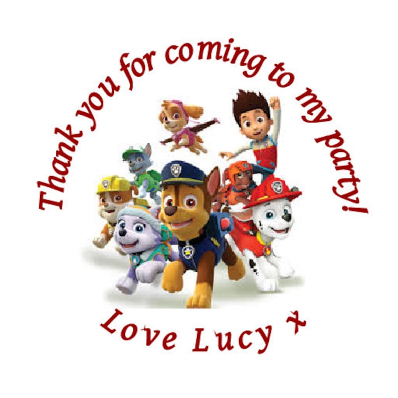 24 PAW PATROL Birthday party Stickers personalised Party Thank You