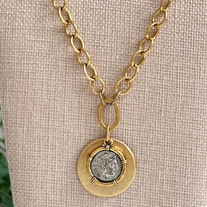 Gold Oval Link Chain Necklace: Organic Coin Pendant, Layering Statement