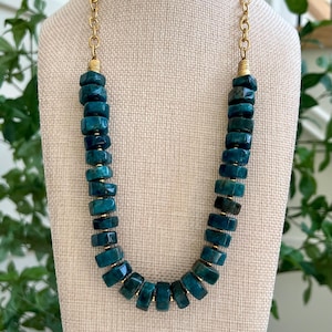 Blue Apatite Beaded Necklace: Gemstone Statement Jewelry