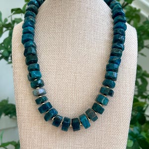 Blue Apatite Beaded Necklace: 18k Gold Filled Clasp, Natural Gemstone