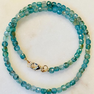 Blaue Apatit Perlenkette: 18k Gold Filled Verschluss, 4 mm facettierter Edelstein
