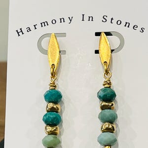 Chrysoprase Beaded Drop Earrings: Gold Plated Boho Dangle