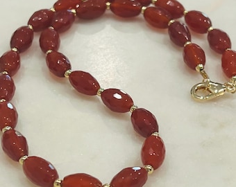 Collar de cuentas de cornalina: piedra preciosa bohemia rellena de oro de 18 quilates