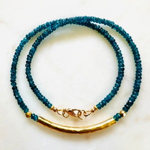 Blue Apatite Beaded Necklace: 18k Gold Filled Clasp, Gemstone Jewelry