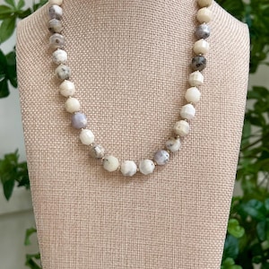 White Opal Beaded Necklace: 18k Gold Filled Clasp, Prism Cut Gemstone