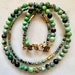 Double Strand Blue Turquoise Beaded Necklace, Leather Tassel 252d
