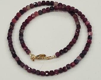 Red Tourmaline Beaded Necklace: 18k Gold Filled Clasp, Natural Gemstone