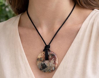Crazy Lace Agate Donut Pendant Necklace: Natural Gemstone Statement