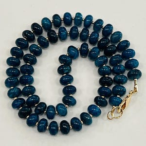 Blue Apatite Beaded Necklace: 18k Gold Filled Clasp, Gemstone Rondelle