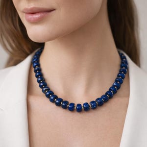 Lapis Lazuli Beaded Necklace: 18k Gold Filled Clasp, Natural Gemstone Adjustable Length