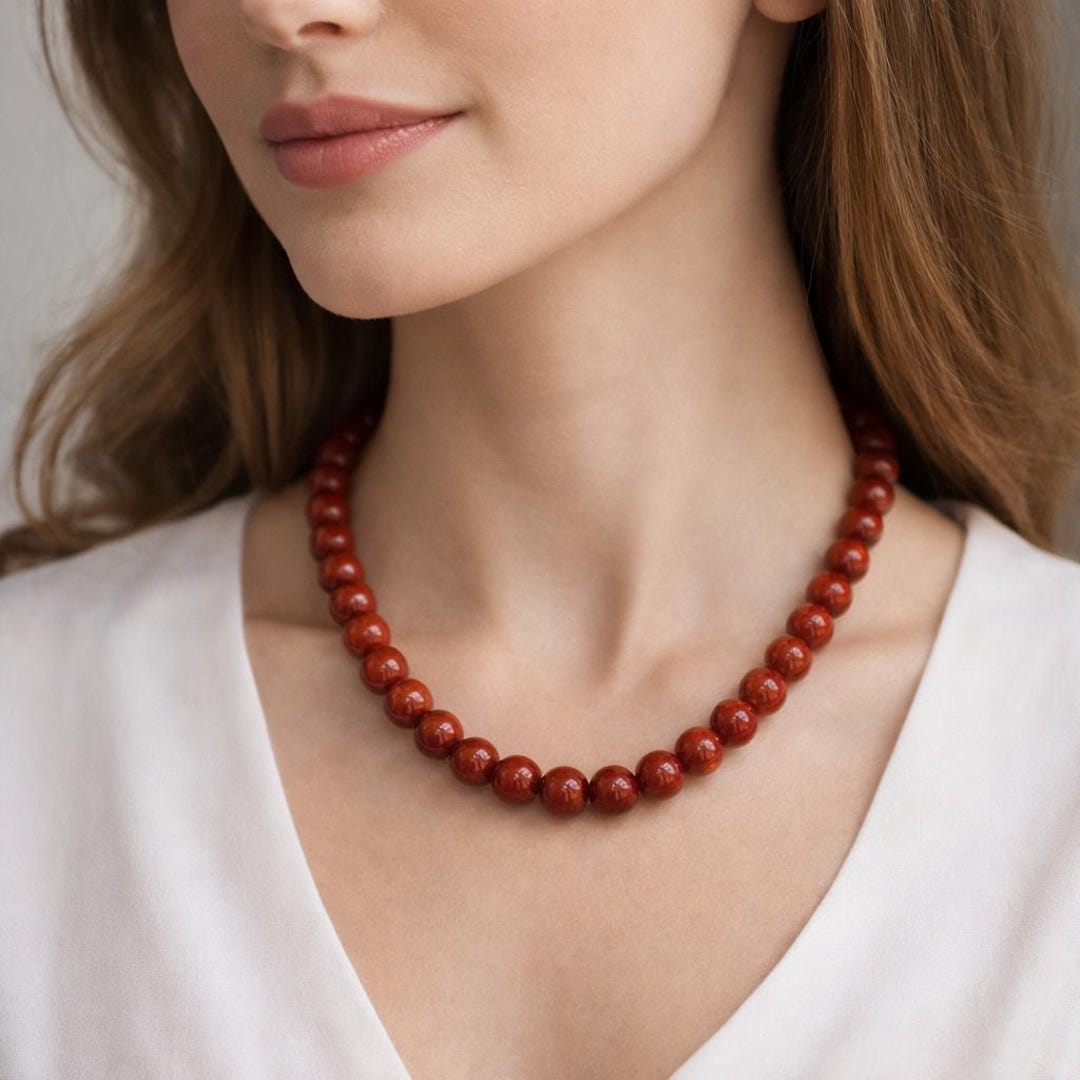 Red Jasper Beaded Necklace: 18k Gold Filled Clasp/beads, 12mm