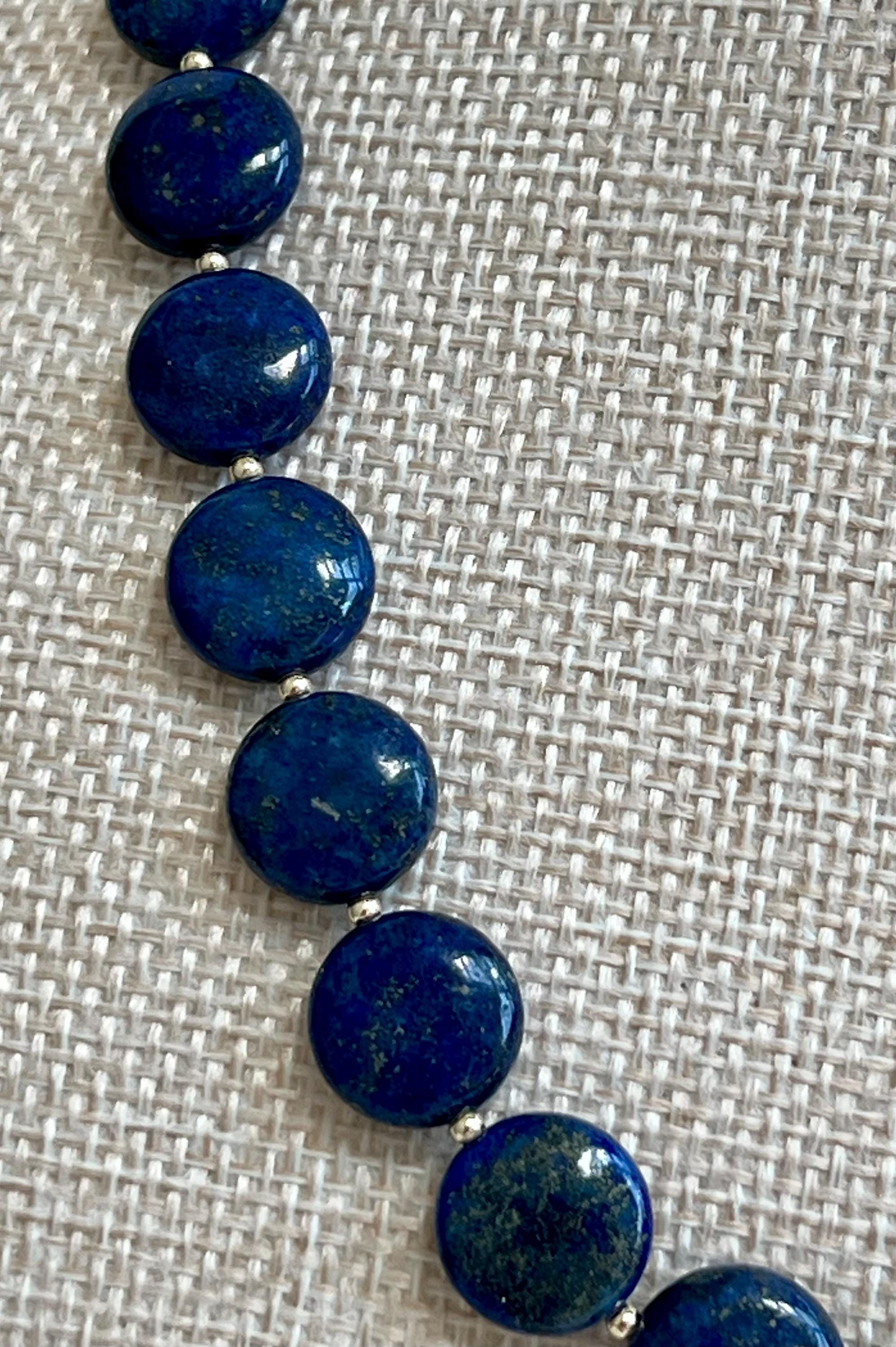 Collana In Lapislazzuli Naturale 12 Mm - Perle Rotonde, Argento Placcato, Lunghezza 18 Pollici, Fatta A Mano - Foto 2
