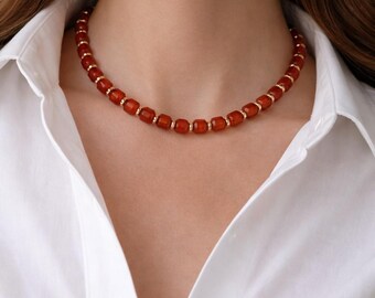 Carnelian Necklace: Gold Plated Pewter Clasp, Natural Gemstone Jewelry