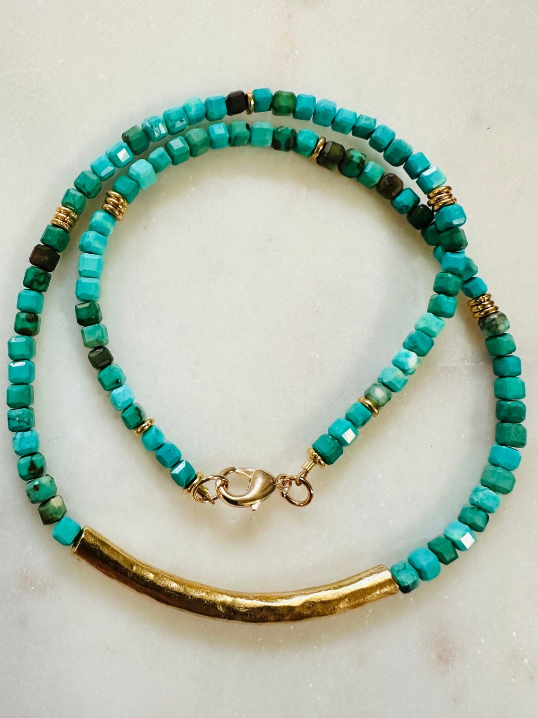Beaded Magnetic Clasp Necklace - Turquoise
