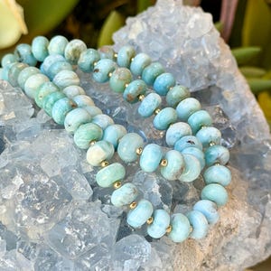 Larimar Halskette: 18k Gold Filled Verschluss, Edelstein Rondelle Beads 7 x 4 mm, Länge verstellbar