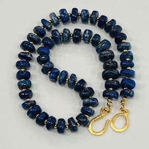 Lapis Chunky Beaded Necklace Gold Easy Decorative Hook and Eye Clasp Natural Gemstone Layering Semi-Precious Pendant Necklace Boho