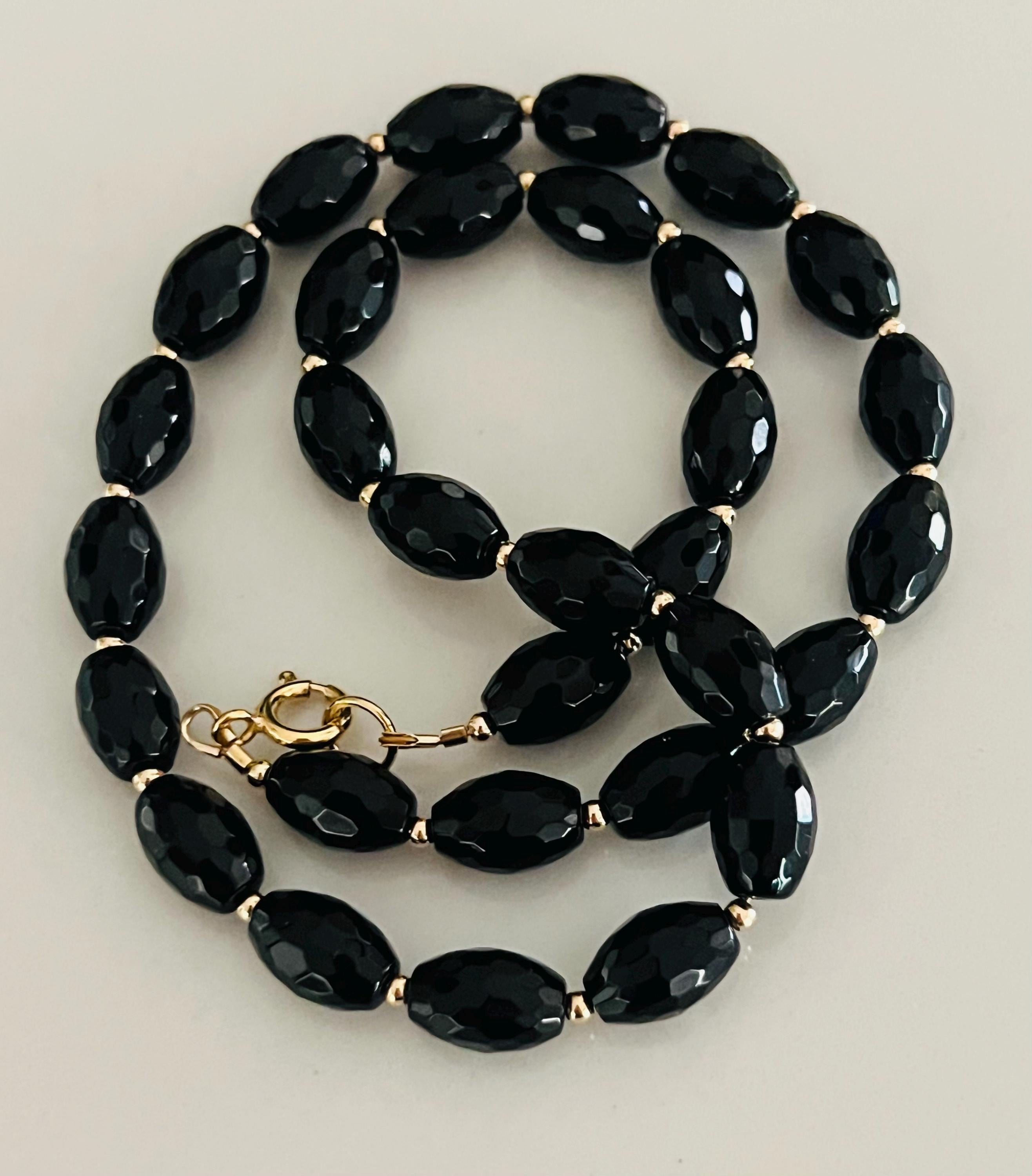 Onyx Beaded Necklace: 18k Gold Filled Clasp, Faceted Gemstone