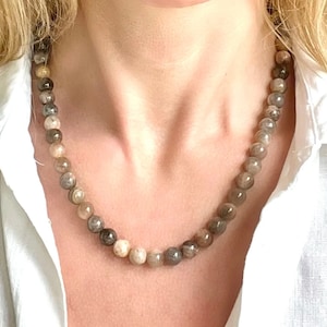 Moonstone AAA Quality Beaded Necklace 18k Gold Filled Clasp 18inches 8.3mm Round Stones Natural Gemstone Necklace Chocolate Moonstone