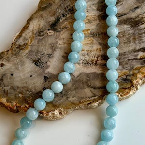 Aquamarine Beaded Necklace: Gold Filled Clasp, Natural Gemstone 8mm Aquamarine Stones