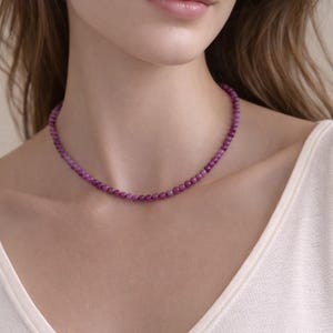 AA Ruby Beaded Necklace: 18k Gold Filled Clasp, Natural Gemstone Ruby 4mm Smooth Round Beaded Necklace