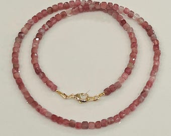 Pink Tourmaline Beaded Necklace: 18k Gold Filled Clasp, Natural Gemstone