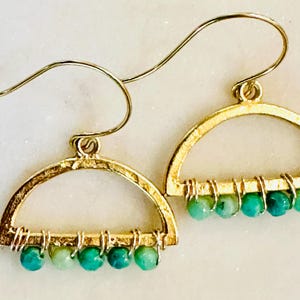 Chrysoprase Beaded Drop Earrings: Gold Plated Boho Dangle