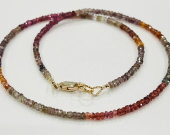 Tunduru Sapphire Beaded Necklace 3.5mm Faceted Rondelle Tunduru Sapphire Necklace Beaded Semi-Precious Gemstone Necklace Adjustable Length